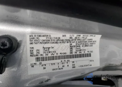 2013 Ford Focus S из США, поврежденный, VIN 1FADP3E22DL190810